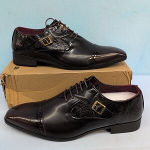 Men's Oxford Brogue Cap Toe Formal Dress Shoes Size 47 Black